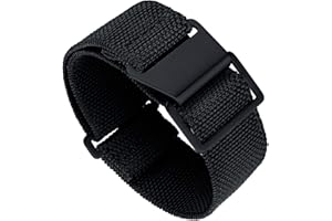 BINLUN Cinturino per Orologio in Nylon Elastico di Ricambio Militare Cinturino a Strappo Paracadute Marina Nazionale per Uomo Donna Fibbia Nero/Argento 18/20/22mm