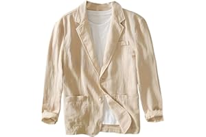 ITHPBVHP Chaqueta Informal Tipo Blazer para Hombre, De Lino Y Algodón, Transpirable, De Corte Regular, Deportiva, con Cuello Vuelto, Ligera, con Dos Botones, para Verano