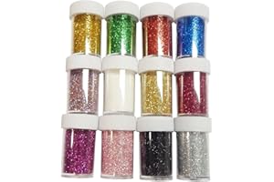 ‎PERLIN Perlin Craft Glitter 12 Streudosen Glitzerpulver Kreativset 168g für Weihnachtliche Bastelarbeiten und Dekorationen Glitzerpulver Kreativset (12 Farben)