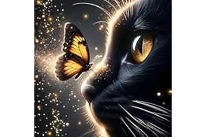 GDYEEH 5D Chat Noir Peinture Diamant Painting Kit, DIY Chaton Art du Diamant Complet Kits, Papillon Diamond Art Kits Strass Point de Croix Painting pour Adultes Débutants Maison Décor 30x30 cm