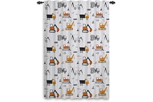 ‎GGAIMWF ggaimwf Vorhänge Kinderzimmer Jungen Cartoon LKW-Bulldozer-Kranfahrzeuge-Konstruktionsmuster Fensterdekorationen Kindervorhänge für Schlafzimmer Bleistiftfalte Teens Spielzimmer 135x175cm 1 Stück