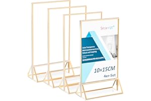‎SEZANRPT Sezanrpt Acryl Tischnummern Hochzeit 10x15 Vertikal 4 Pack, Acryl Tischkartenhalter Gold, klare Menü Halter für Tischplatte, Restaurant Einzelhandel, Papierhalter, Bilderrahmen