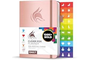 Clever Fox Planer dzienny, niedatowany notatnik z harmonogramem godzinowym i listą rzeczy do zrobienia - osobisty organizer do zadań i pracy, 6 miesięcy (różowe złoto)
