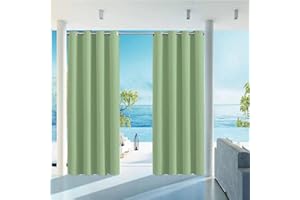 HUAXIQUE Outdoor Vorhang Wasserdicht Wetterfest Blickdicht 200X155cm Hellgrün Verdunklungs Vorhänge mit Ösen Sichtschutz Sonnenschutz Outdoor Gardine für Balkon Terrasse Pergola Gartenlaube Veranda