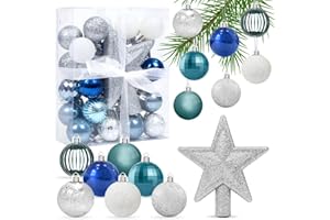 AURASKY Bolas de Navidad Azul Plata 3CM, 30 pcs Bolas Arbol Navidad, Mini Adornos árbol de Navidad, Navidad Esferas de Plastico, Decoracion Arbol Navidad, Regalos de Colgantes de Navidad
