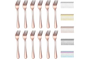 Evanda Tenedores de Postre 12 Piezas, Oro Rosa Titanio Chapado en Acero Inoxidable Juego de Tenedores de Pastelería, Tenedores de Fruta, Mini Tenedores de Pastel, Tenedores de Aperitivo para el Hogar