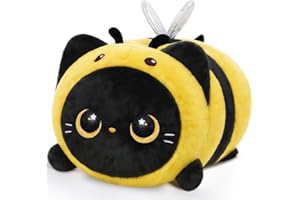 Mewaii 16'' Soft Black Cat with Bee Headgear Plush Pillow – Adorable Cuddle Plush Toy, Squishy Stuffed Animal for Kids, Adults, and Plushie Lovers, Perfect for Hugging and Relaxing