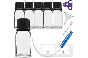 HandsUnity 10ml-6pz di Flacone Contagocce - Piccola Bottiglia di Vetro Chiaro set di Vetro da Farmacia con Tappo Nero Contagocce in Vetro Trasparente set compresi 18 Accessori ausiliari