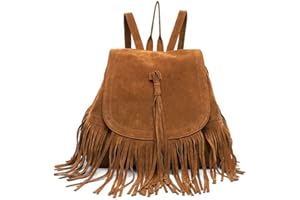 LUI SUI Mochila de Borla con Flecos de Cuero de Gamuza de Moda para Mujer Bolsa de Mochila Escolar de Trabajo Informal de Gran Capacidad