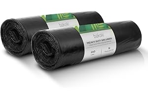 Bakoki soppåse 240 l – extremt slitstark, extra stark, perfekt för hushåll, trädgård och drift, 2 x 10 rullar, tunga soppåsar för renovering och kommersiellt avfall, stora soppåsar, LDPE