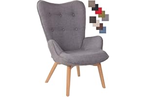 CLP Poltrona Soggiorno con Orecchie Durham in Stoffa E Legno di Faggio I Sedia Lounge Salotto Design Ispirazione Chesterfield, Colore:Grigio
