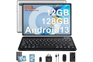 RUZAVA 2024 Newest Tablet 10 Inch Android 13 Tablet Octa Core 2.0GHz 12GB RAM 128GB ROM (TF 1TB) | 5G WiFi | Bluetooth 5.0 | 6000mAh | 5MP + 8MP | FHD IPS Display | Tablet with Keyboard Mouse Case - Silver