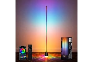 LQWELL RGBIC LED-golvlampa dimbar, 150 cm smart hörnlampa med fjärrkontroll, app, 16 miljoner färger, gör-det-själv-musikläge