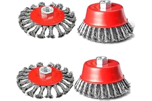 Wenrecu Wire Wheel Cup Brush Set for Grinder, 4 Pack Wire Wheels for 4 1/2 Angle Grinder M14 Threaded Arbor-Coarse Crimped Twisted Knotted Cup Brush for Heavy Cleaning Rust Stripping