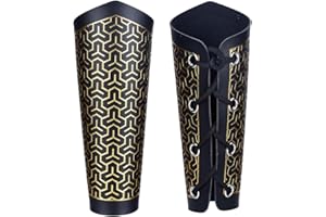 GORGECRAFT 2PCS Leather Arm Guards Medieval Leather Gauntlets Wristband Black Gold Mountain Pattern Armour Bracers Retro Gothic Leather Cosplay Bracer Adjustable Arm Armor Cuff for LARP Costume