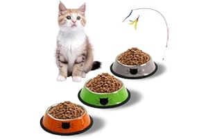 MYTHOSURGE KatzenschüSsel 3er Set, Katzennäpfe, Katzennapf, Futternapf Edelstahl Katze, Katzen Napf, Fressnäpfe für Katzen Und Kleine Hundetiere (Orange + Silber + Grün)