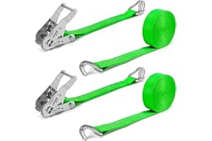 CQWLKEJ Ratchet Straps with Hook 2 Pcs x 2000KG Break Strength - 6M x 35mm Heavy Duty Ratchet Straps Adjustable Tensioning Belts for Transportation/Construction/House Moves/Boats/Trailers（2 PCS）