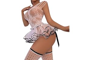 VicSec Seksowny koronkowy zestaw bielizny nocnej z pończochami przezroczysta bielizna babydoll z baletową sukienką z falbanką kabaretki pończochy na Boże Narodzenie Nowy Rok Walentynki