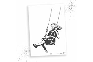 LaserCad BANKSY Streetart Stencils (B015, Swing Girl (2 Layers), DIN A7, Stencil for Graffiti, Airbrush, Art, Decoration, for Painting