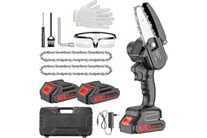 CTALYN Akumulatorowa piła łańcuchowa, 10 cm, mini piła łańcuchowa, jednoręczna, elektryczna piła łańcuchowa, ręczna piła łańcuchowa do ogrodu, nadaje się do drzew, lasów gałęzi, 2 baterie 2000 mAh