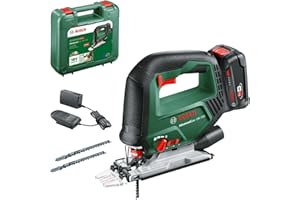 Bosch scie sauteuse sans fil AdvancedSaw 18V-140 (fonction pendulaire ; capacité de coupe dans bois/acier/alu : 140 mm/10 mm/20 mm ; 3 lames de scie ; avec batterie 2,0 Ah et chargeur ; dans coffret)