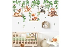 wondever Stickers Muraux Animaux Forêt Vigne Autocollants Muraux Mural Stickers Ours Cerf Renard Écureuil pour Chambre Enfants Bébé Pépinière Salon