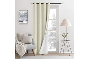 AOOSA Thermal Insulated Curtain, 52"x 84" Winter Eyelet Doorway Cover with Tieback, Windproof Soundproof, Warm Cold Protection, Thicken Fiber Drapes Curtain for Living Room, Bedroom, Office(Beige)