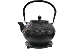 BRICOLEMAR Tetera de Hierro Fundido con Reposatetera + Llavero de Regalo (Negra - 1,20 Lts - Con Reposatetera)