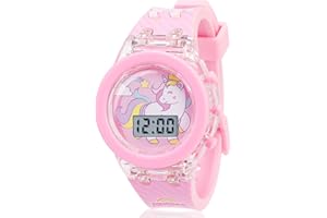 Vspek Montre de dessin animé licorne pour filles de 3 à 10 ans, bracelet en silicone mignon avec licorne, Rose