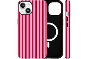 Jusy Handyhülle Magnetische für iPhone 14 / iPhone 13 Hülle, Aesthetic Gestreifte Sommer Muster Motiv Design, Kompatibel mit MagSafe Zweischichtige Stoßfest Bumper Case, Rot