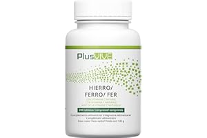 Plusvive - Lot de 240 capsules de fer et de vitamine C, enrichies en papaïne et spiruline pour une biodisponibilité améliorée