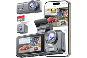 COOLFELL 4K Dashcam Voiture Avant Arrière, Camera Voiture avec Carte SD 32G, Grand Angle 170° Dashcam avec G-Capteur, Vision Nocturne, Mode Stationnement 24H, Enregistrement en Boucle