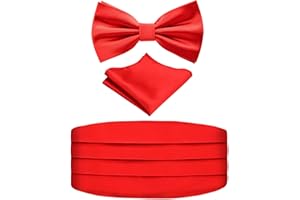 Alizeal Mens Solid Pre-tied Party Adjustable Bow Tie, Cummerbund and Pocket Square Gift Set