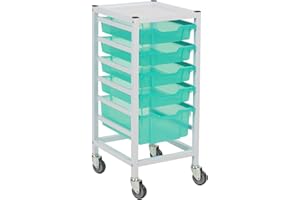 Gratnells hospital-grade single compact medical trolley with storage trays. Antimicrobial metal and trays
