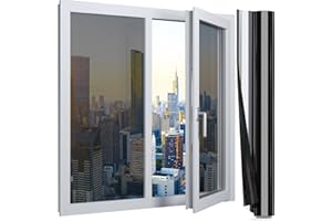 NAKIYO One Way Window Film Privacy Light Blocking, Reflective Window Tint Film Sun Blocker Anti UV Heat Control, No Adhesive Blackout Window Stickers for Office Home (Silver Black) 44.5x200cm