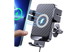 MOKPR Car Phone Holder Wireless Charger, 15W Wireless Car Charger, Auto-Clamping Car Phone Holder Charger Air Vent Mount Compatible for iPhone 15/14/13/12/11/X/8, Samsung S22/S21/S20, etc