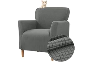 Highdi Copripoltrona Elasticizzato, Jacquard Club Poltrona Copridivano 1 posto con Braccioli, Cocktail Universale Morbido Fodera per Poltrona, Imovibile Lavabile per Hotel Salotto (Grigio B)