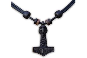 HANA LIMA Thorshammer Thor Hammer Mjölnir Holzschnitzerei Lederkette Halskette