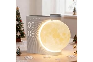 RETEYUNG Moon Lamp Sunrise Alarm Clock, 2 Alarm Clocks, Wake up Light 8 Atmosphere Colours, Natural Sound Bedside Lamp, 3 Levels of Brightness Night Light Gifts for Women Girls Boys, Home Decoration.