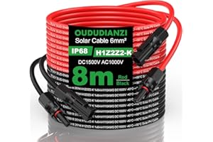 Oududianzi Cable Solar 6mm²/4mm², Prolongador Cable Placa Solar 1/2/3/5/8/10/15/20/30m, Cable de Extensión, Cable fotovoltaico con Conectores para Paneles Solares Sistemas (6mm² 8m)