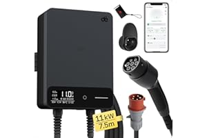‎DÉ Stacja ładująca do samochodów elektrycznych 11 kW z aplikacją [6-16 A, trójfazowa], Wallbox 11 kW z kablem ładującym typu 2, 7,5 m, RFID, stacja ładująca z RCD typu B i ochroną IP54 do modeli Y/3 i