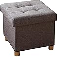BRIAN & DANY Folding Storage Ottoman with Wood Legs, Linen Foot Stool, Storage Chest with Highly Elastic Sponge Filling, Gray, 38 x 38 x 38 cm