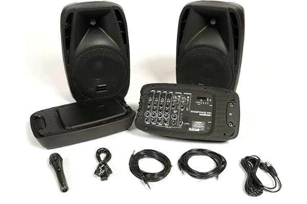 Woodbrass Stage Power 210 Kit Sonorisation Enceintes Puissantes Bluetooth 150W - 96db - Sono Mobile, Robuste, Compacte, Performante, 6 entrées, sans Fil, USB - DJ, Fête, Conférence, Fitness