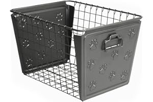 Spectrum Diversified Poubelle en Acier avec Joli Motif Empreintes de Pattes, Accessoire pour Animaux de Compagnie, Finition antirouille, Organisation et Rangement de Jouets pour Chat et Chien, Gris