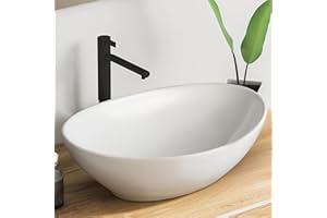 VMbathrooms Premium Céramique lavabo ovale avec effet lotus | Vasque à poser pour la salle de bain et les toilettes d'invités sans trou pour robinet ni trop-plein | blanc pur, 41 x 33 x 14,5 cm