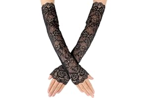 YOLEV Women's Long Floral Lace Fingerless Elbow Length Arm Sleeves Gloves for Tea Party