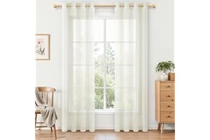 MRTREES Tende bianche trasparenti con occhielli, lunghe 228 cm, in voile, per camera da letto e soggiorno, 2 pannelli, 140 x 228 cm, colore bianco sporco