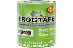 Frog Tape Multi-Surface Masking Tape for Painting 36mm x 55m, Decorators Tape, Painters Masking Tape for Indoor Painting & Decorating - Pack of 4