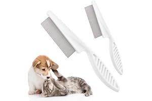 RIVIEVAL 2 Packs Pet Hair Comb,Pet Flea Combs Dog Hair Comb Fine Teeth Pet Comb Grooming Set Pet Lice Comb Flea and Tear Stain Removal Combs