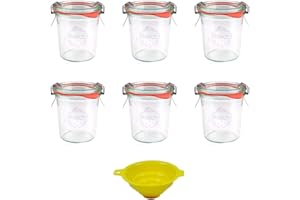 Viva Haushaltswaren - 6 x kleines Weckglas/Einmachglas 140 ml mit Deckel in Sturzform, leeres Rundrandglas zum Einkochen - als Marmeladenglas, Dessertglas (inkl. Klammern, Ringen & Trichter)